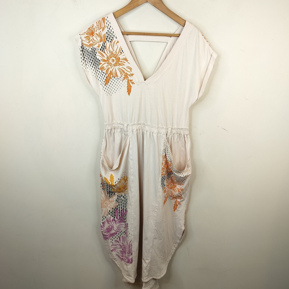Daily Practice Anthropologie Midi Dress Small V-Neck Floral Cotton Ho Low